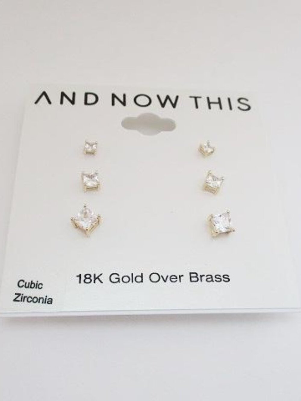 And Now This 3 Pair CZ 18K Gold Over Brass Stud Earrings NWT
